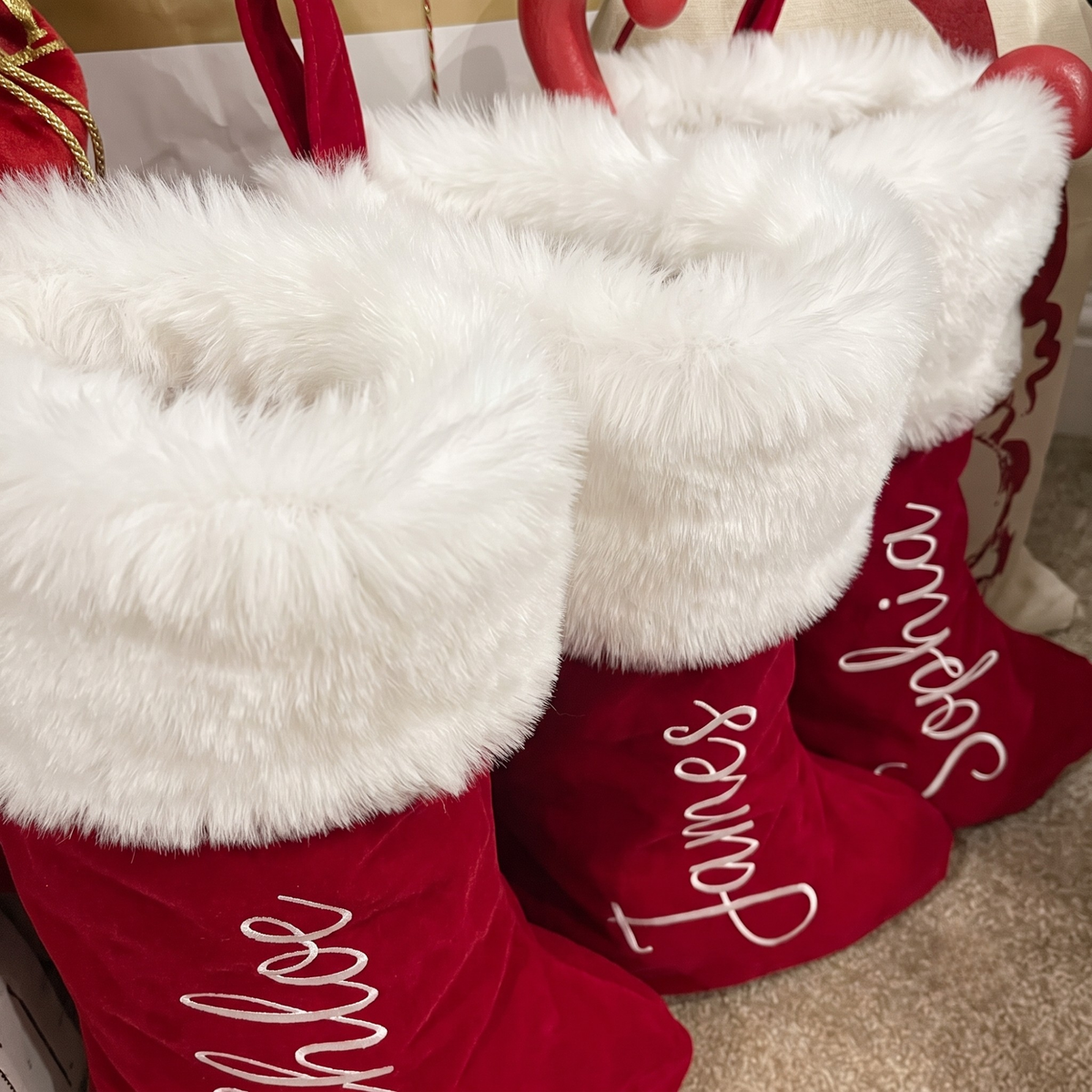 Personalized Christmas Stocking, Custom Name Red Plush Stockings, Customized Family Stocking, Holiday Decor