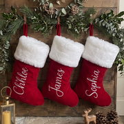 Personalized Christmas Stocking, Custom Name Red Plush Stockings, Customized Family Stocking, Holiday Decor