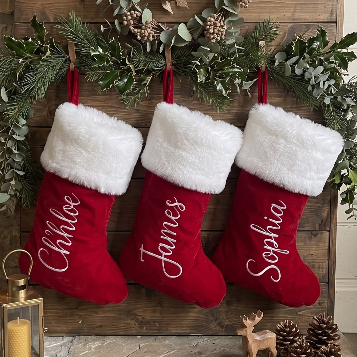 Personalized Christmas Stocking, Custom Name Red Plush Stockings, Customized Family Stocking, Holiday Decor