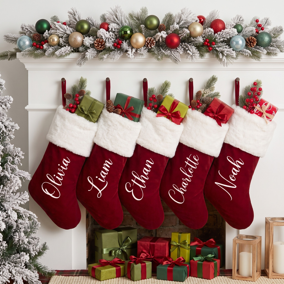 Personalized Christmas Stocking, Custom Name Red Plush Stockings, Customized Family Stocking, Holiday Decor