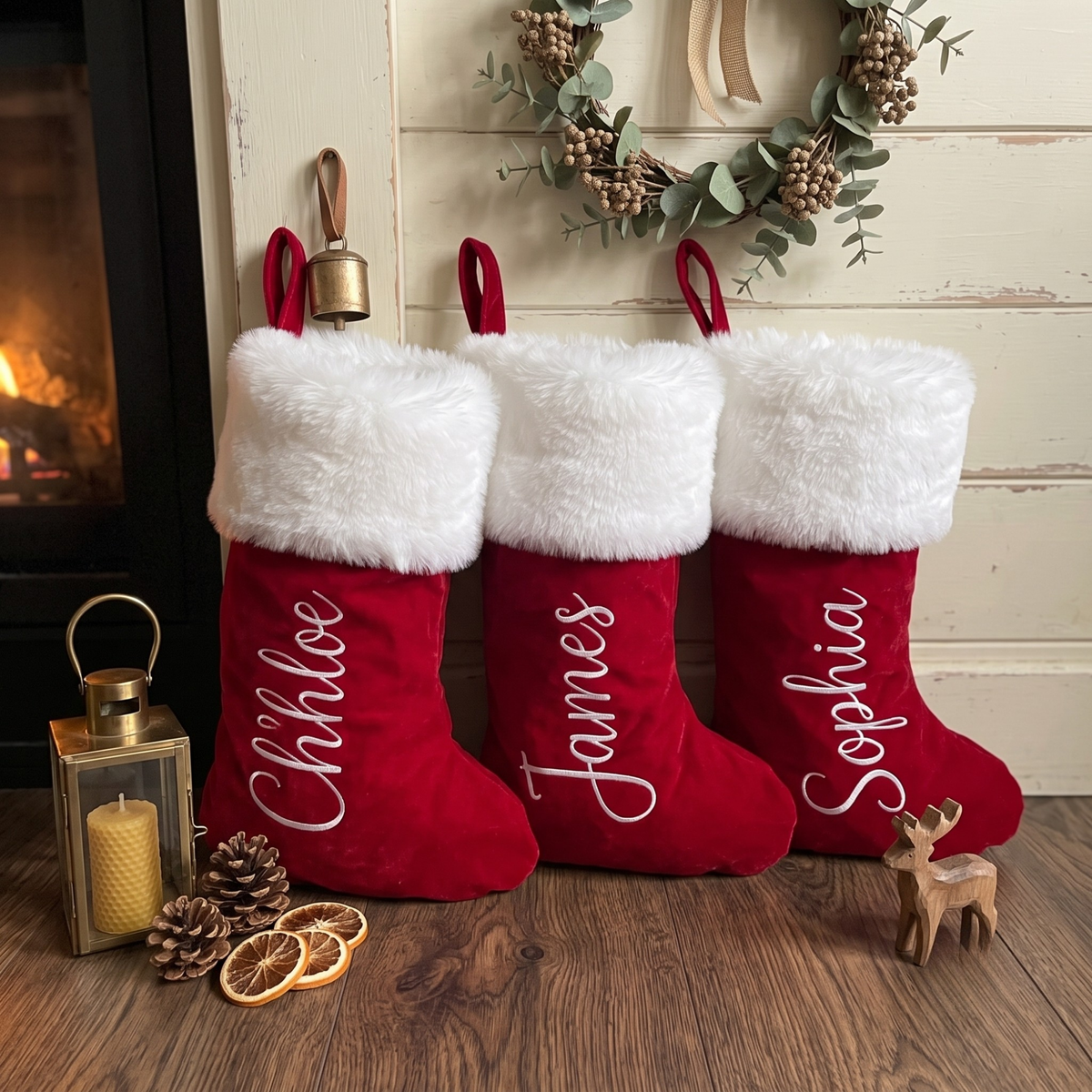 Personalized Christmas Stocking, Custom Name Red Plush Stockings, Customized Family Stocking, Holiday Decor