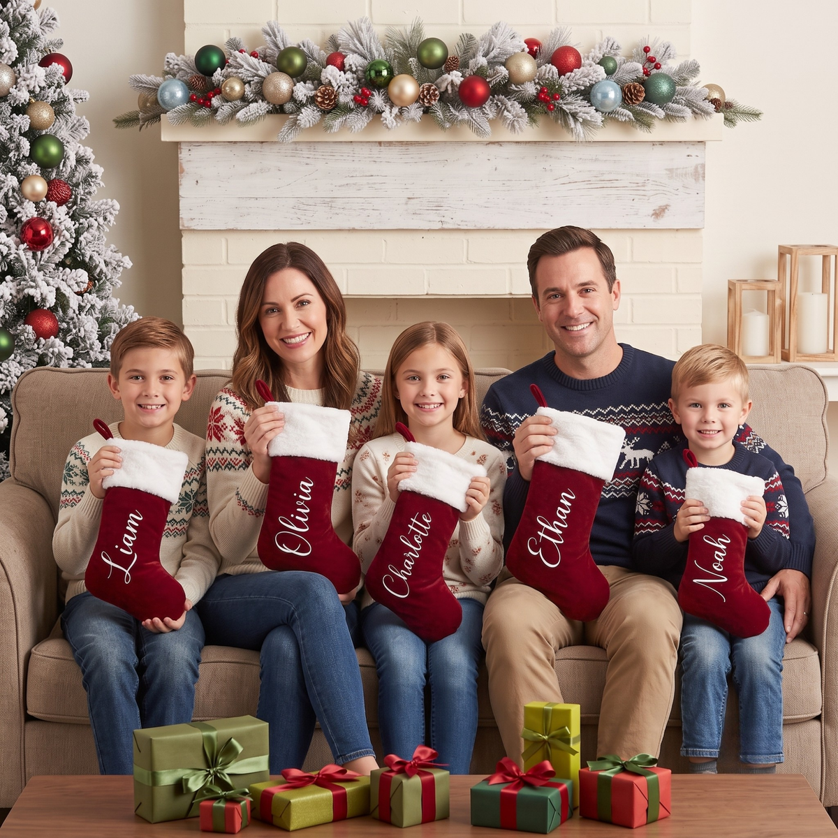 Personalized Christmas Stocking, Custom Name Red Plush Stockings, Customized Family Stocking, Holiday Decor