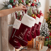 Personalized Christmas Stocking, Custom Name Red Plush Stockings, Customized Family Stocking, Holiday Decor