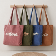 Custom Chenille Name Tote Bag, Personalized Corduroy Work Purse with Zipper, Bridesmaid Gift Bag