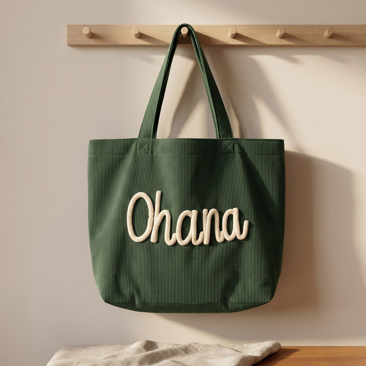 Custom Chenille Name Tote Bag, Personalized Corduroy Work Purse with Zipper, Bridesmaid Gift Bag