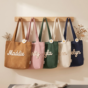 Custom Chenille Name Tote Bag, Personalized Corduroy Work Purse with Zipper, Bridesmaid Gift Bag