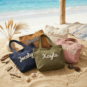 Custom Chenille Name Tote Bag, Personalized Corduroy Work Purse with Zipper, Bridesmaid Gift Bag