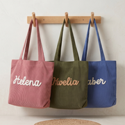 Custom Chenille Name Tote Bag, Personalized Corduroy Work Purse with Zipper, Bridesmaid Gift Bag