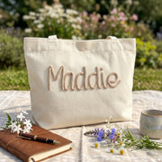 Custom Chenille Name Tote Bag, Personalized Corduroy Work Purse with Zipper, Bridesmaid Gift Bag