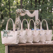 Bridesmiad Tote Bag, Custom Large Tote with Free Ribbon, Personalized Embriodered Bag Bachelorette Party Gift Set, White Canvas Bag