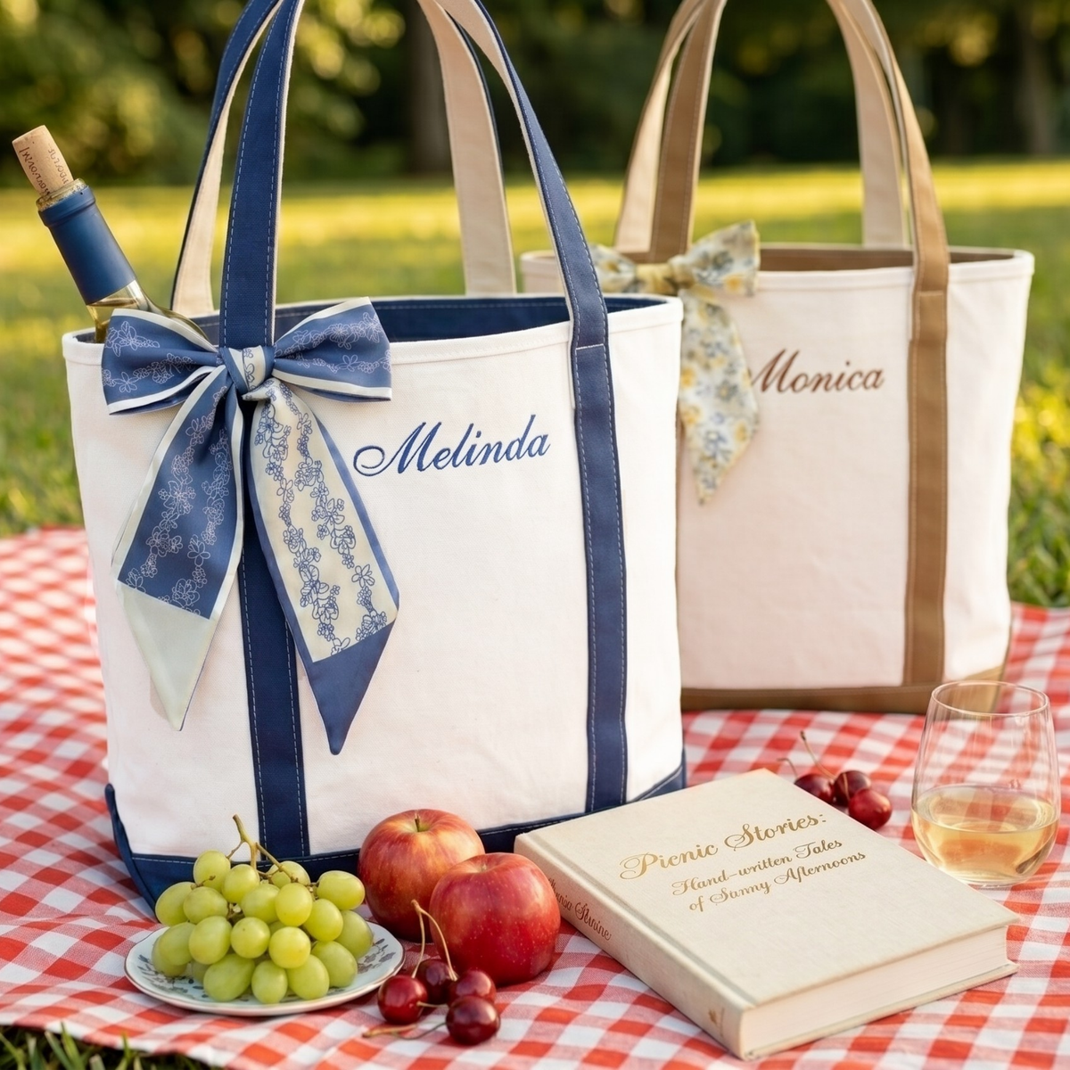 Bridesmiad Tote Bag, Custom Large Tote with Free Ribbon, Personalized Embriodered Bag Bachelorette Party Gift Set, White Canvas Bag