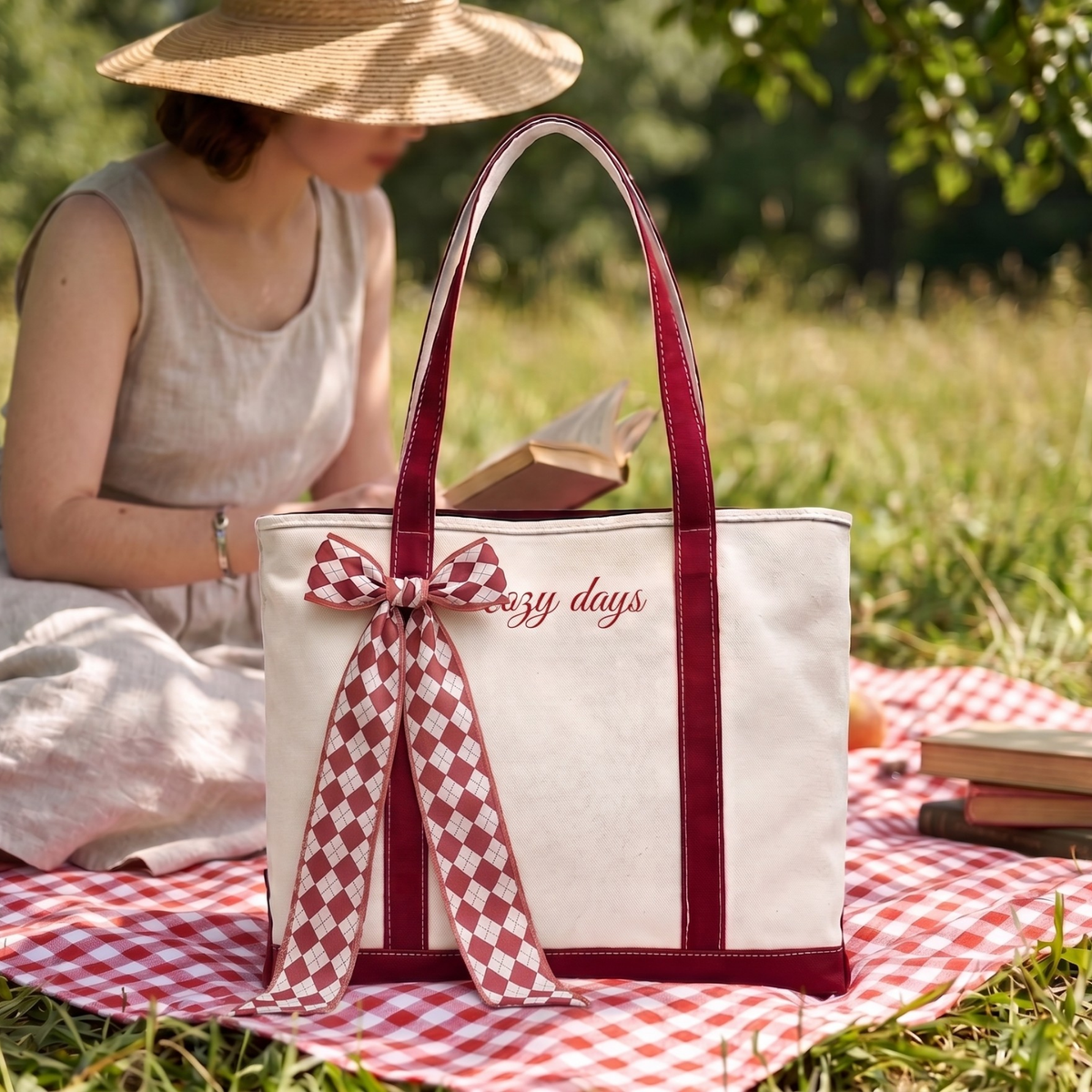 Bridesmiad Tote Bag, Custom Large Tote with Free Ribbon, Personalized Embriodered Bag Bachelorette Party Gift Set, White Canvas Bag