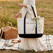 Bridesmiad Tote Bag, Custom Large Tote with Free Ribbon, Personalized Embriodered Bag Bachelorette Party Gift Set, White Canvas Bag