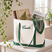 Bridesmiad Tote Bag, Custom Large Tote with Free Ribbon, Personalized Embriodered Bag Bachelorette Party Gift Set, White Canvas Bag