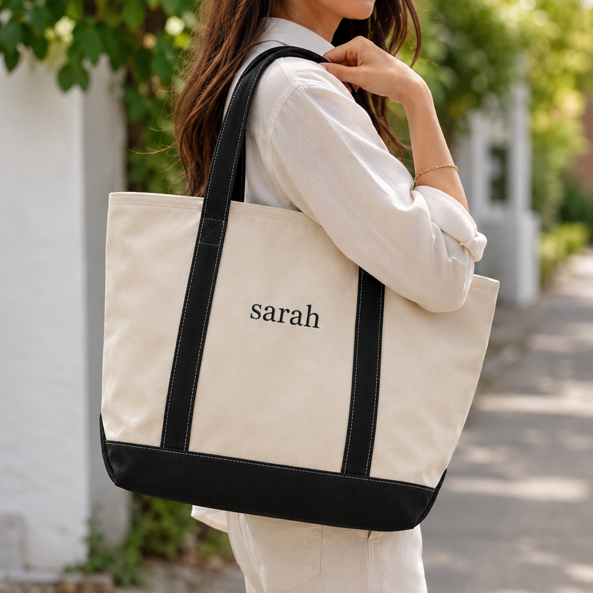 Bridesmiad Tote Bag, Custom Large Tote with Free Ribbon, Personalized Embriodered Bag Bachelorette Party Gift Set, White Canvas Bag