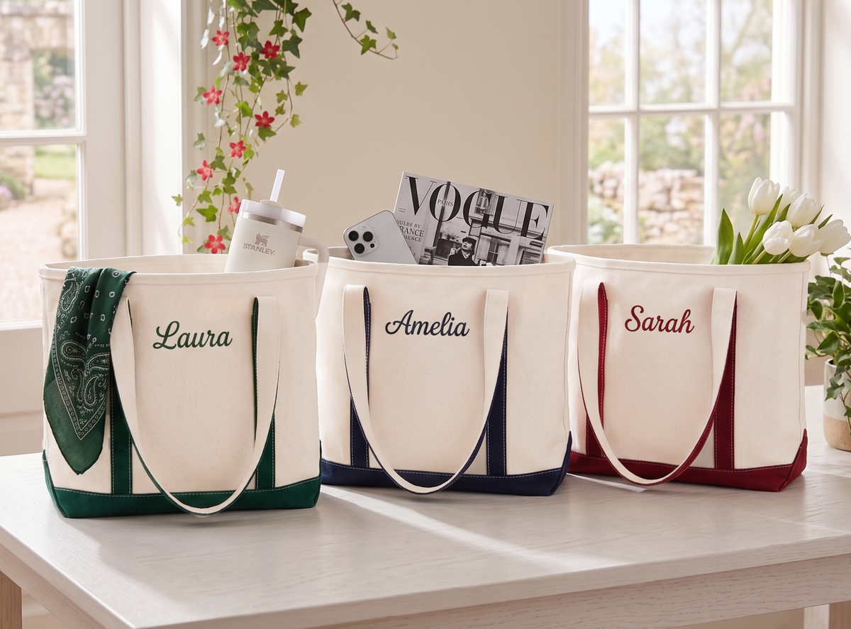 Personalized Canvas Bag for Bridesmaid with Free Ribbon, Custom Tote Bag bachelorette Party Gift, Embroidered Bags