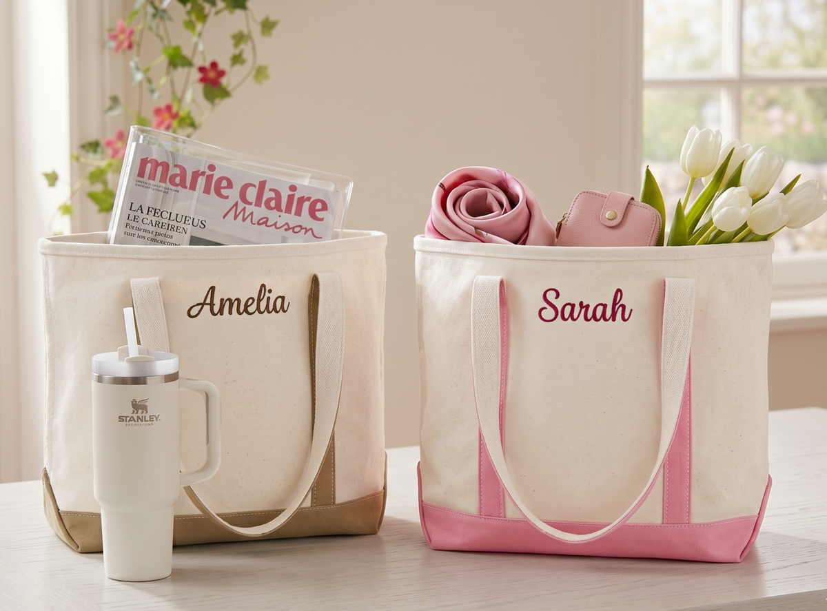 Personalized Canvas Bag for Bridesmaid with Free Ribbon, Custom Tote Bag bachelorette Party Gift, Embroidered Bags