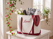 Personalized Canvas Bag for Bridesmaid with Free Ribbon, Custom Tote Bag bachelorette Party Gift, Embroidered Bags