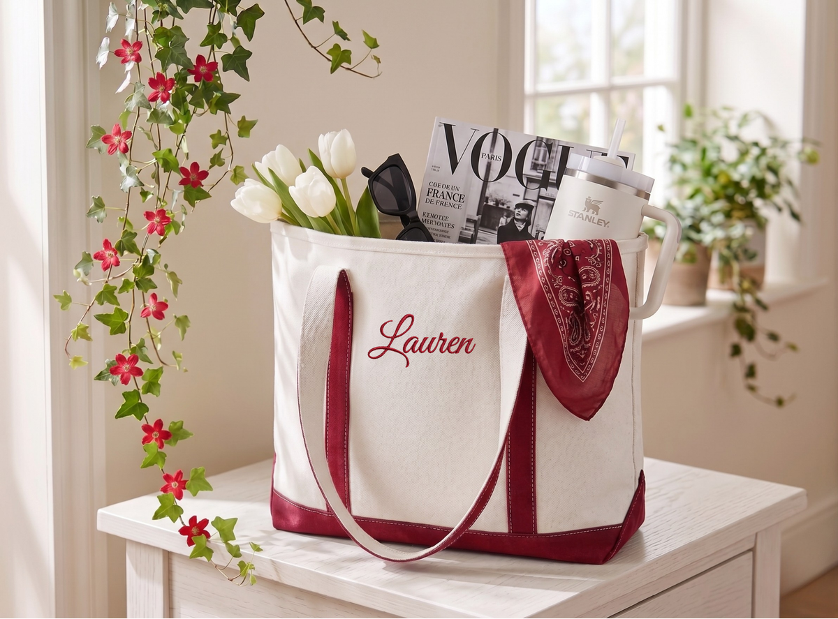 Personalized Canvas Bag for Bridesmaid with Free Ribbon, Custom Tote Bag bachelorette Party Gift, Embroidered Bags