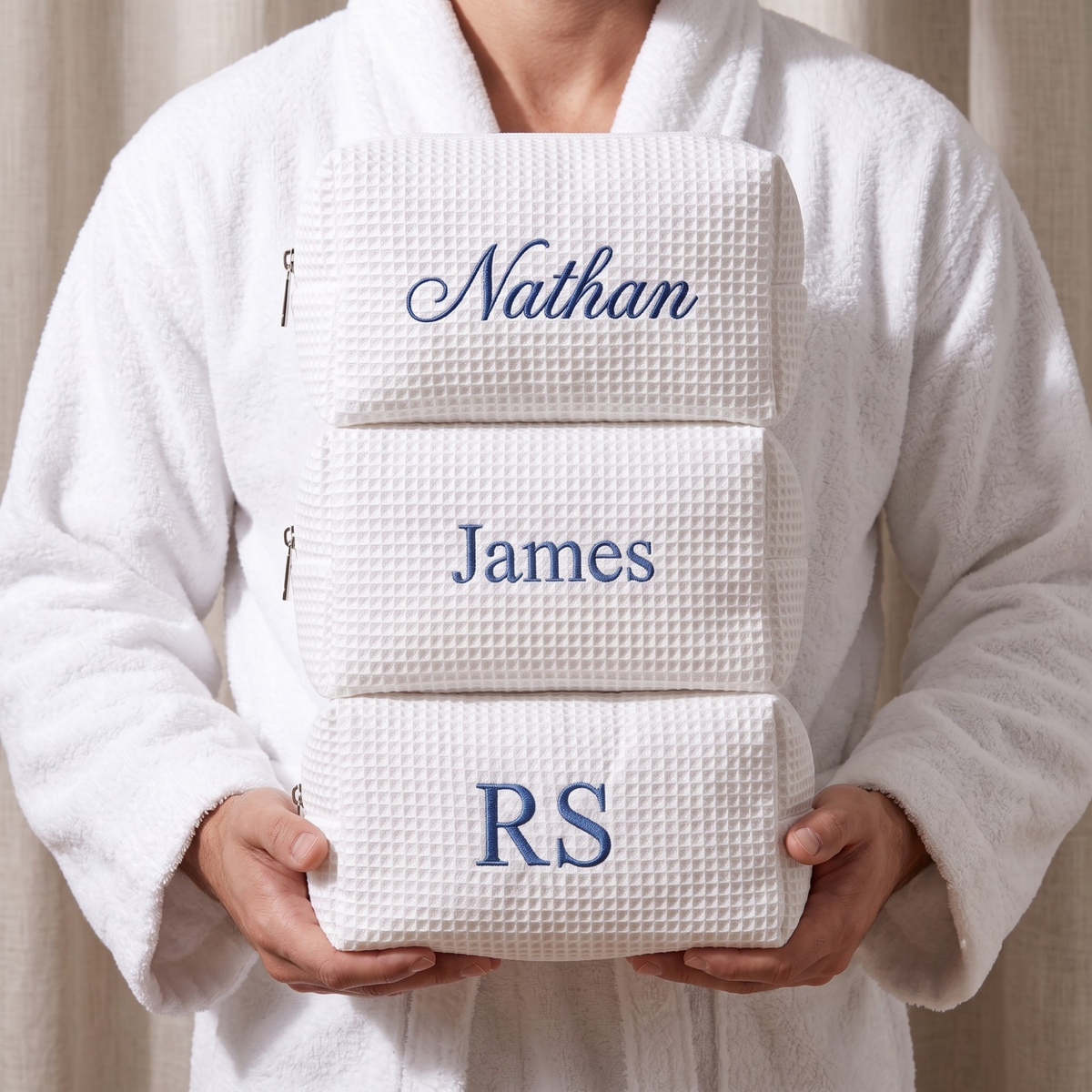 Embroidered Waffle Cosmetic Bag: Personalized Bridesmaid Makeup Bag, Bridal Shower Gift, Monogram Toiletry Bag, Gift for Her, Travel Bag