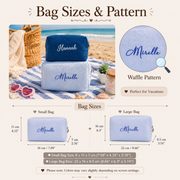 Embroidered Waffle Cosmetic Bag: Personalized Bridesmaid Makeup Bag, Bridal Shower Gift, Monogram Toiletry Bag, Gift for Her, Travel Bag