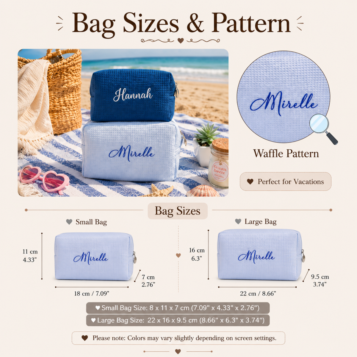 Embroidered Waffle Cosmetic Bag: Personalized Bridesmaid Makeup Bag, Bridal Shower Gift, Monogram Toiletry Bag, Gift for Her, Travel Bag