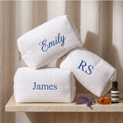 Embroidered Waffle Cosmetic Bag: Personalized Bridesmaid Makeup Bag, Bridal Shower Gift, Monogram Toiletry Bag, Gift for Her, Travel Bag