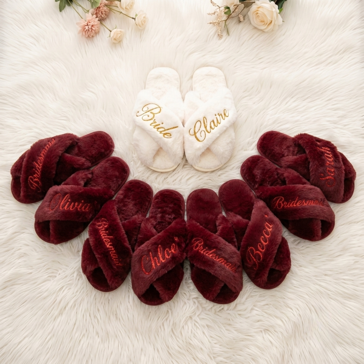 Fuzzy Slides, Wedding Bridesmaid Slippers, Custom Bachelorette Party Gift Set, Bridesmaid Proposal Gift Box Idea