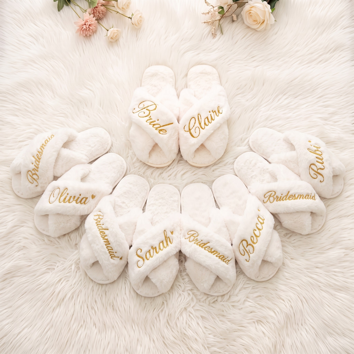 Fuzzy Slides, Wedding Bridesmaid Slippers, Custom Bachelorette Party Gift Set, Bridesmaid Proposal Gift Box Idea