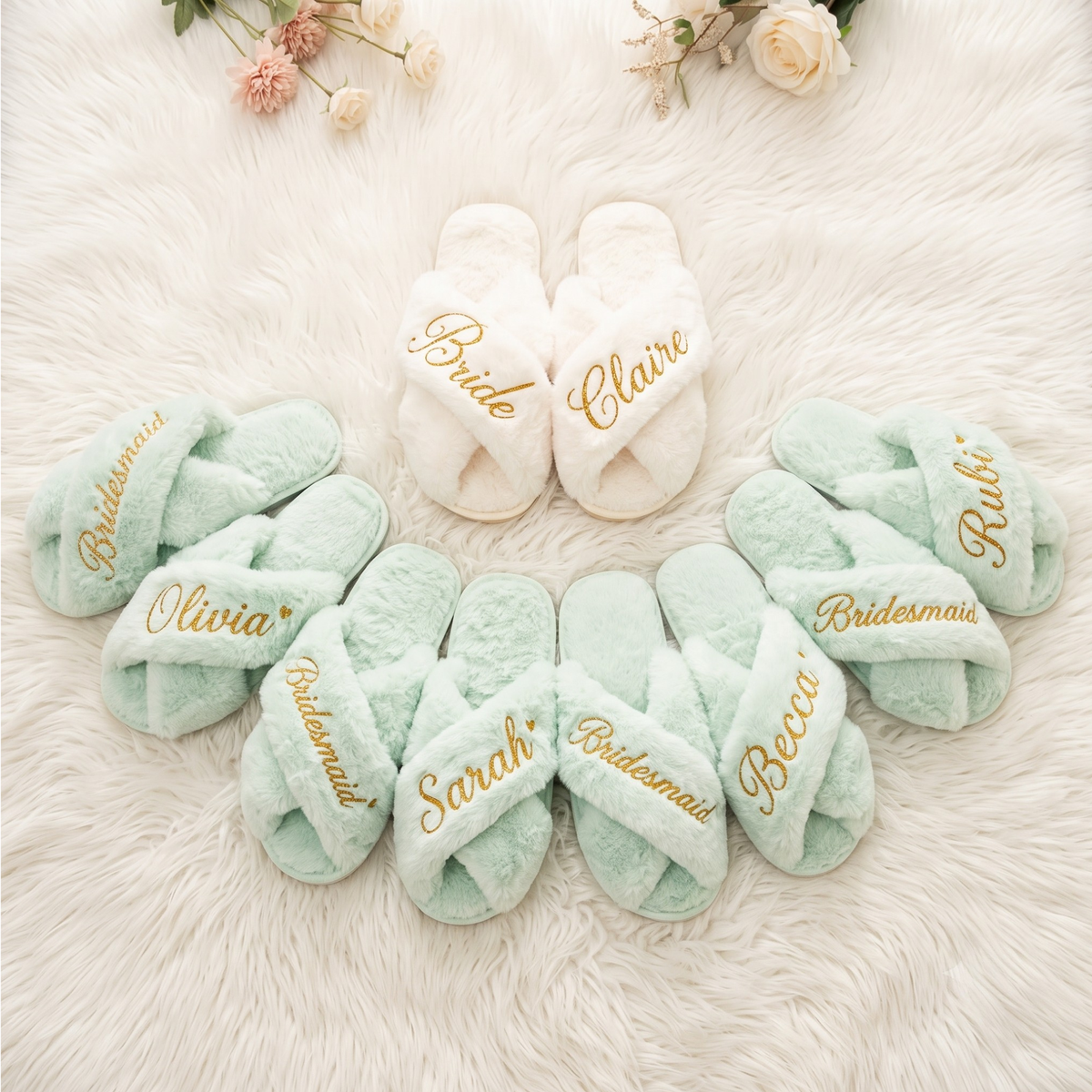 Fuzzy Slides, Wedding Bridesmaid Slippers, Custom Bachelorette Party Gift Set, Bridesmaid Proposal Gift Box Idea
