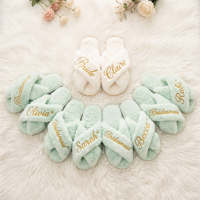 Fuzzy Slides, Wedding Bridesmaid Slippers, Custom Bachelorette Party Gift Set, Bridesmaid Proposal Gift Box Idea