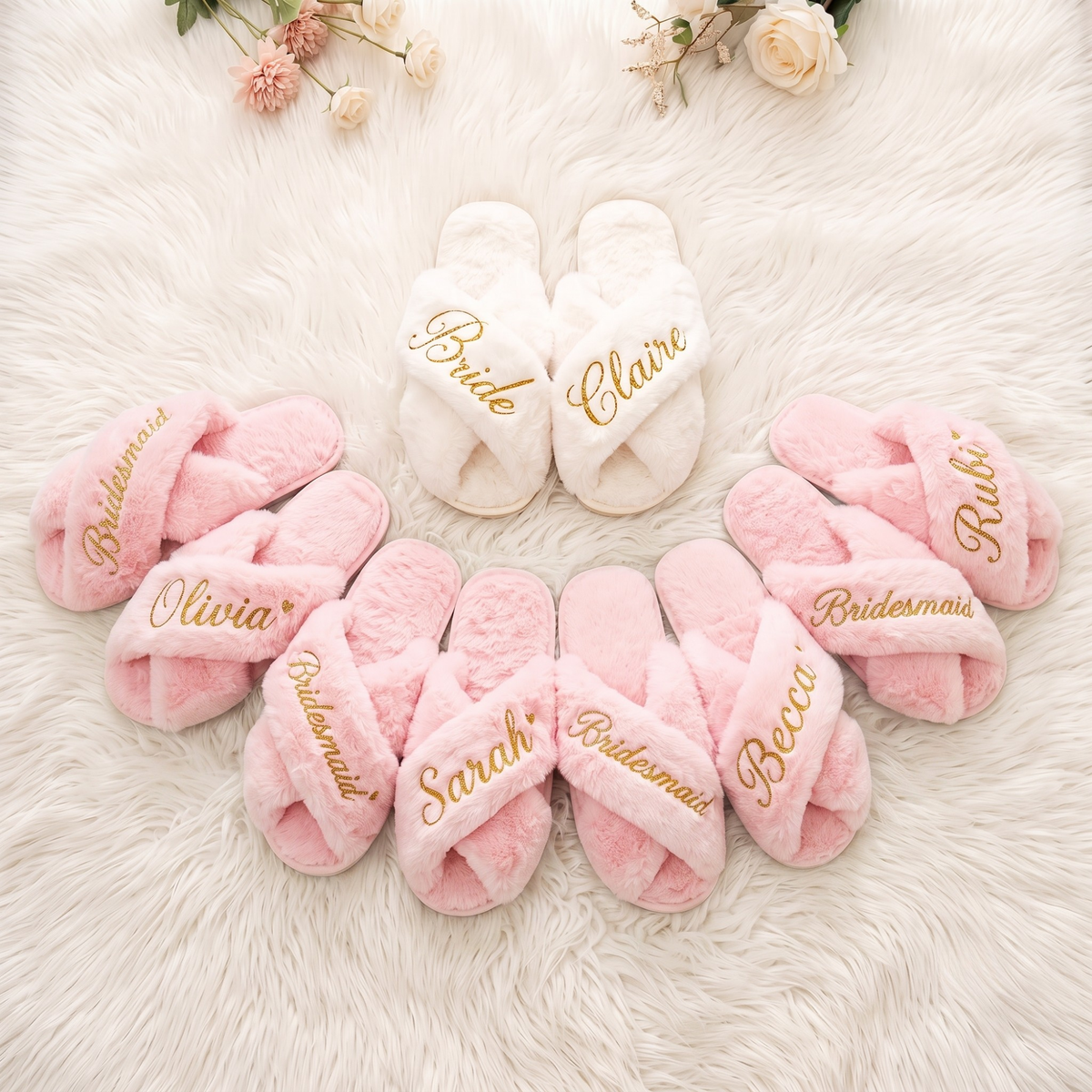 Fuzzy Slides, Wedding Bridesmaid Slippers, Custom Bachelorette Party Gift Set, Bridesmaid Proposal Gift Box Idea