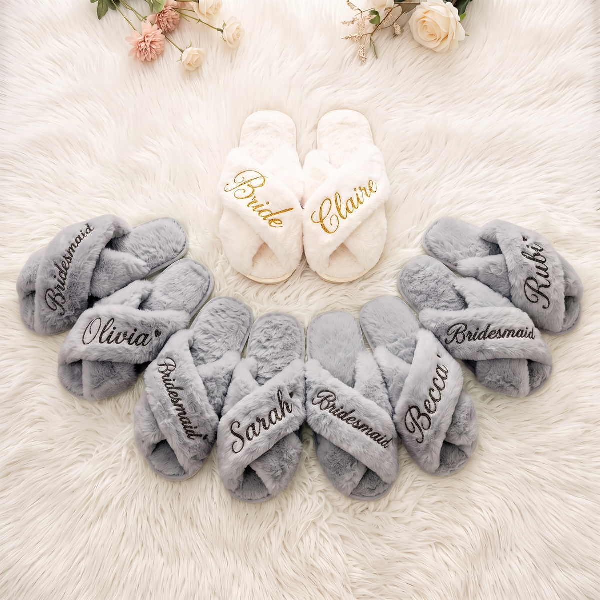 Fuzzy Slides, Wedding Bridesmaid Slippers, Custom Bachelorette Party Gift Set, Bridesmaid Proposal Gift Box Idea