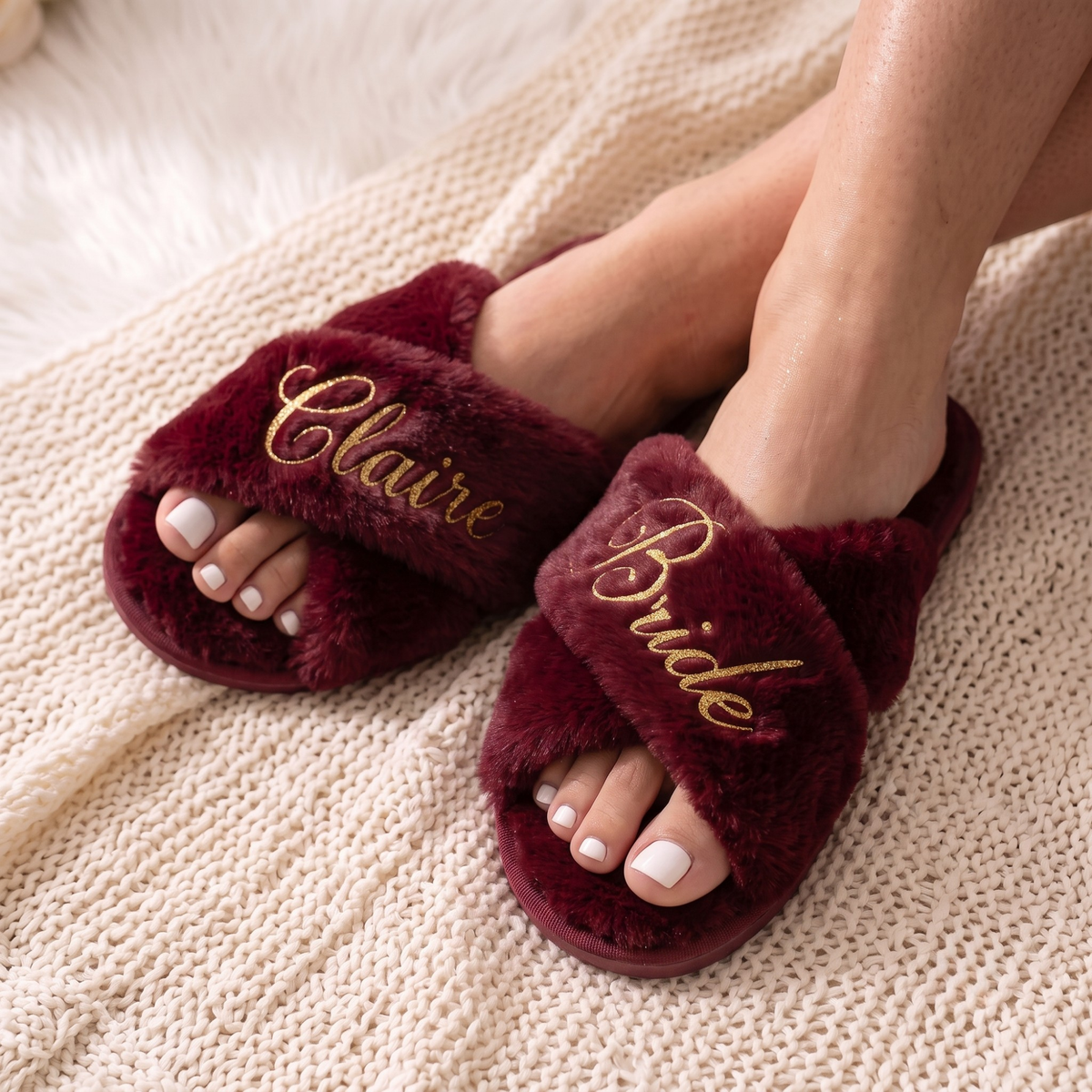 Fuzzy Slides, Wedding Bridesmaid Slippers, Custom Bachelorette Party Gift Set, Bridesmaid Proposal Gift Box Idea