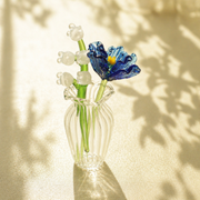 Glass Birth Flower Bouquet Gift, Miniature Hand Blown Glass Birthflower Months with Mini Flowers and Vase