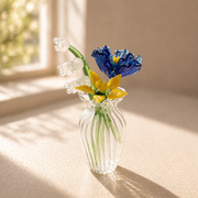 Glass Birth Flower Bouquet Gift, Miniature Hand Blown Glass Birthflower Months with Mini Flowers and Vase