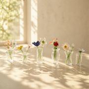 Glass Birth Flower Bouquet Gift, Miniature Hand Blown Glass Birthflower Months with Mini Flowers and Vase