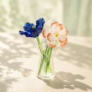 Glass Birth Flower Bouquet Gift, Miniature Hand Blown Glass Birthflower Months with Mini Flowers and Vase