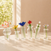 Glass Birth Flower Bouquet Gift, Miniature Hand Blown Glass Birthflower Months with Mini Flowers and Vase