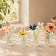 Glass Birth Flower Bouquet Gift, Miniature Hand Blown Glass Birthflower Months with Mini Flowers and Vase