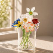Glass Birth Flower Bouquet Gift, Miniature Hand Blown Glass Birthflower Months with Mini Flowers and Vase