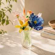 Glass Birth Flower Bouquet Gift, Miniature Hand Blown Glass Birthflower Months with Mini Flowers and Vase