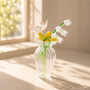 Glass Birth Flower Bouquet Gift, Miniature Hand Blown Glass Birthflower Months with Mini Flowers and Vase