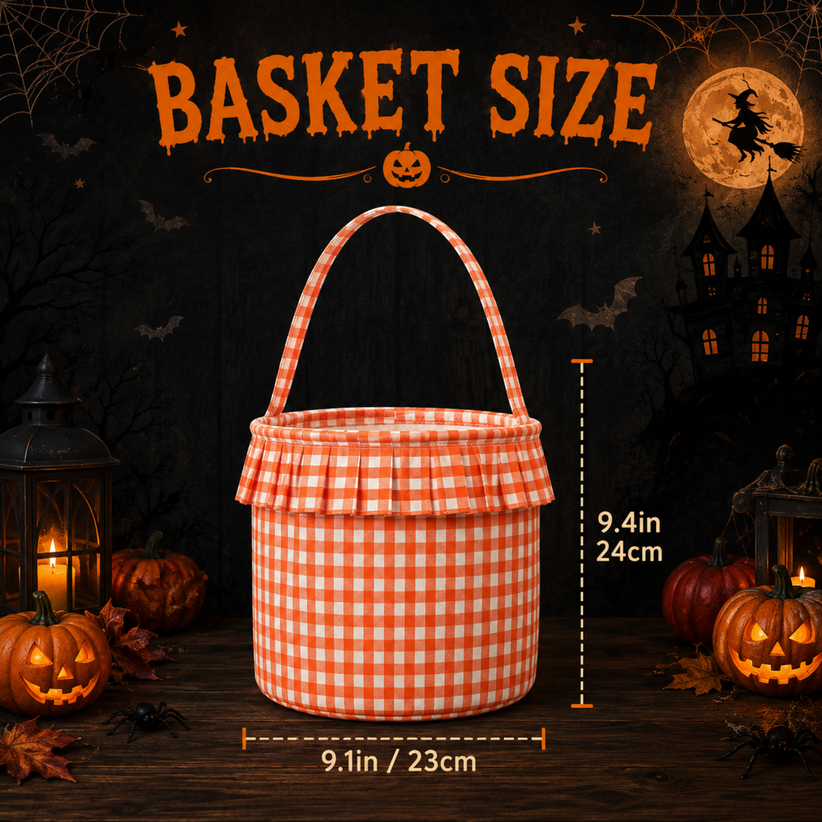 Halloween Basket Ruffle Personalized, Plaid Trick or Treat Bag with Custom Name, Halloween Candy Bucket for Kids, Halloween Basket Gift