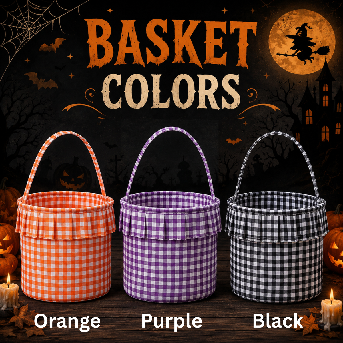 Halloween Basket Ruffle Personalized, Plaid Trick or Treat Bag with Custom Name, Halloween Candy Bucket for Kids, Halloween Basket Gift