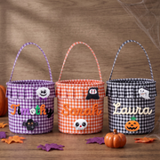 Halloween Basket Ruffle Personalized, Plaid Trick or Treat Bag with Custom Name, Halloween Candy Bucket for Kids, Halloween Basket Gift