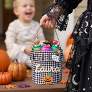 Halloween Basket Ruffle Personalized, Plaid Trick or Treat Bag with Custom Name, Halloween Candy Bucket for Kids, Halloween Basket Gift