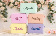 Monogram Seersucker Toiletry Bag, Custom Personalized Initial Bridesmaid Makeup Bag, Graduation Party Gift