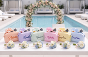 Monogram Seersucker Toiletry Bag, Custom Personalized Initial Bridesmaid Makeup Bag, Graduation Party Gift