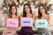 Monogram Seersucker Toiletry Bag, Custom Personalized Initial Bridesmaid Makeup Bag, Graduation Party Gift